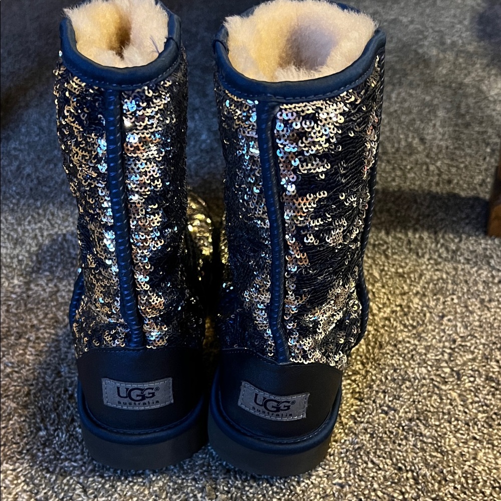 UGG Navy Sequin Boots with Shearling